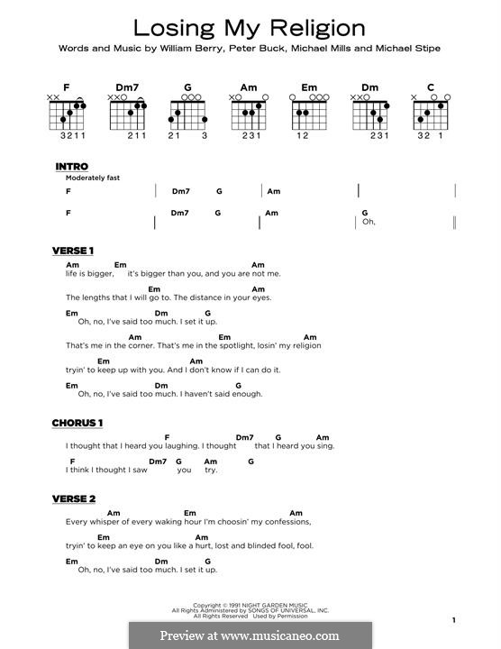 Losing My Religion (R.E.M.): For guitar by Mike Mills, Michael Stipe, Peter Buck, William Berry