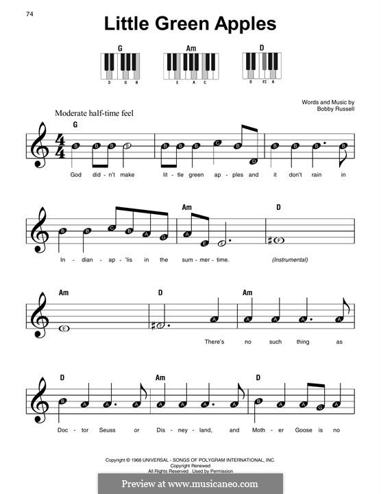 Little Green Apples: For piano by Bobby Russell