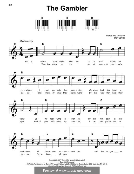 The Gambler (Kenny Rogers): For piano by Don Schlitz
