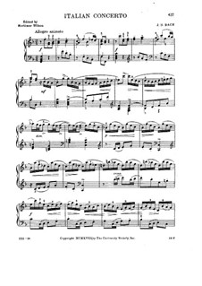 Italian Concerto, BWV 971: For piano by Johann Sebastian Bach