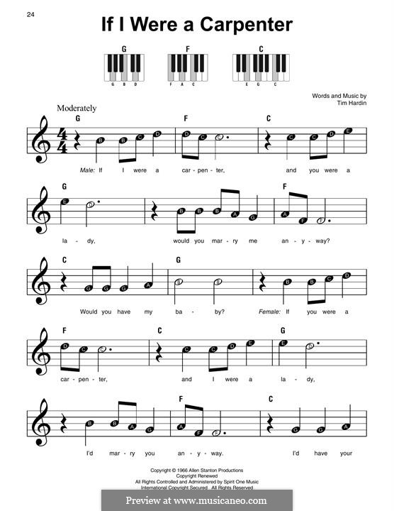 If I Were a Carpenter: For piano by Tim Hardin