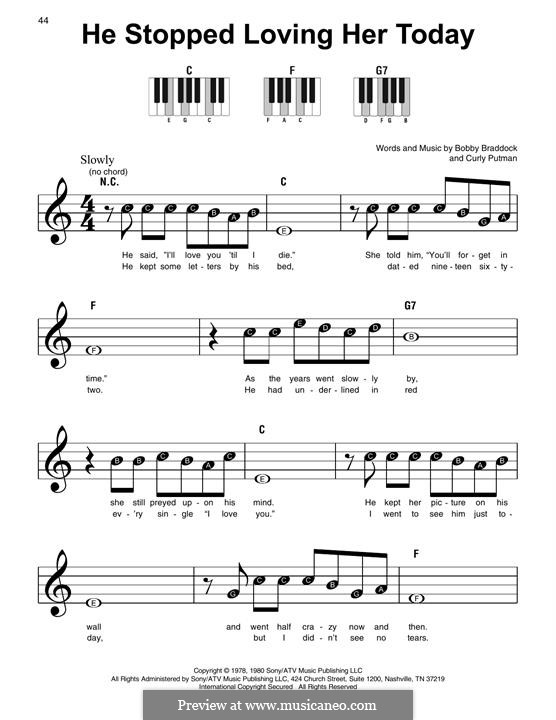 He Stopped Loving Her Today (George Jones): For easy piano by Bobby Braddock, Curly Putman