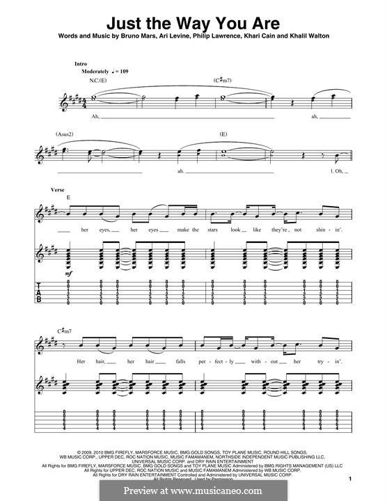 Guitar version: For a single performer by Ari Levine, Khalil Walton, Khari Cain, Bruno Mars, Philip Lawrence