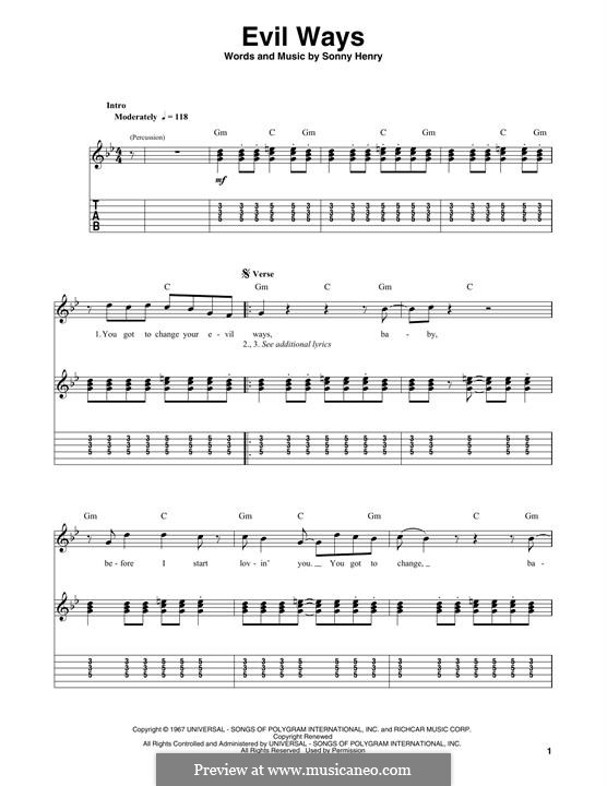 Evil Ways (Santana): For guitar by Sonny Henry