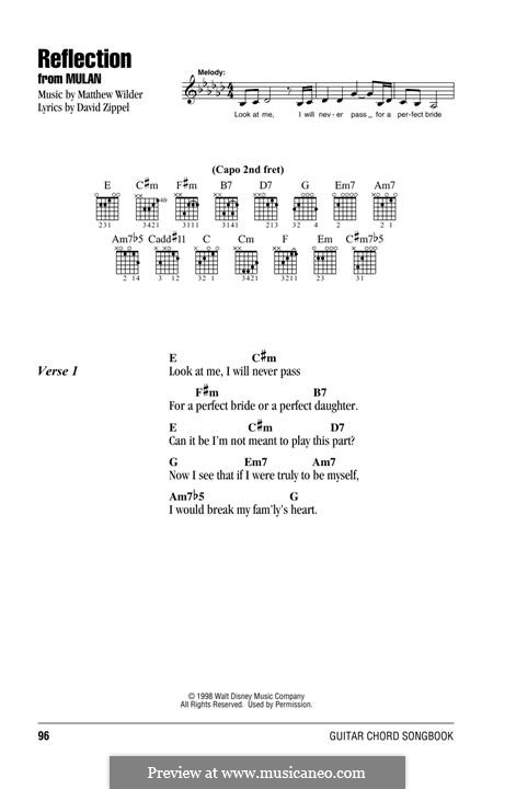 Reflection (from Disney's Mulan): Lyrics and guitar chords by Matthew Wilder