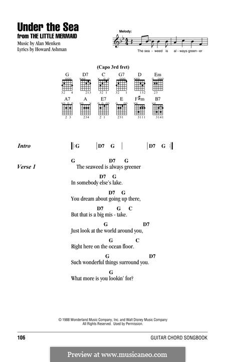 Under the Sea (from The Little Mermaid): For guitar by Alan Menken