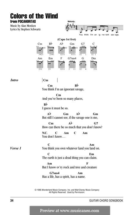 Colors of the Wind (from Pocahontas): For guitar by Alan Menken