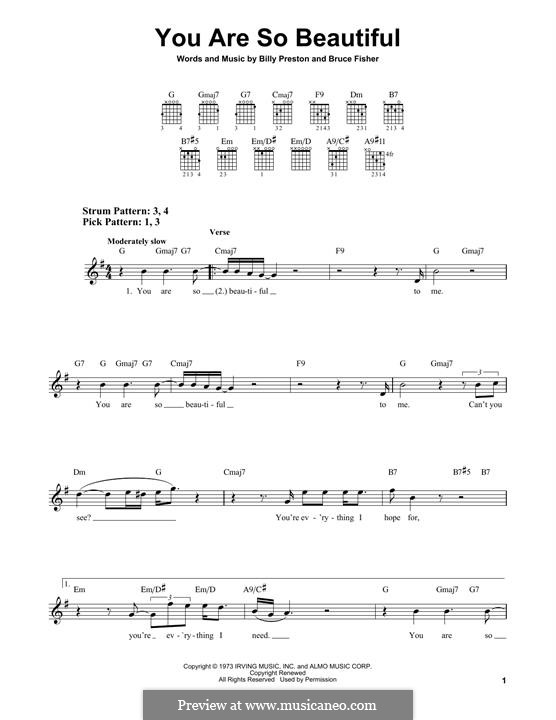 You Are So Beautiful (Joe Cocker): For guitar by Billy Preston, Bruce Fisher