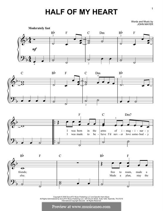 Half of My Heart (John Mayer featuring Taylor Swift): For piano by John Mayer