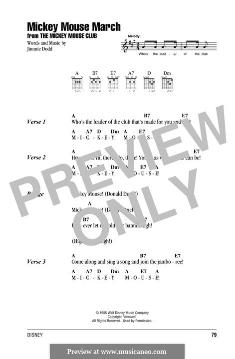 Mickey Mouse March (from The Mickey Mouse Club): For guitar by Jimmie Dodd