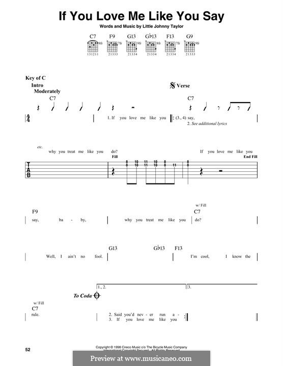 If You Love Me Like You Say: For guitar by Little Johnny Taylor
