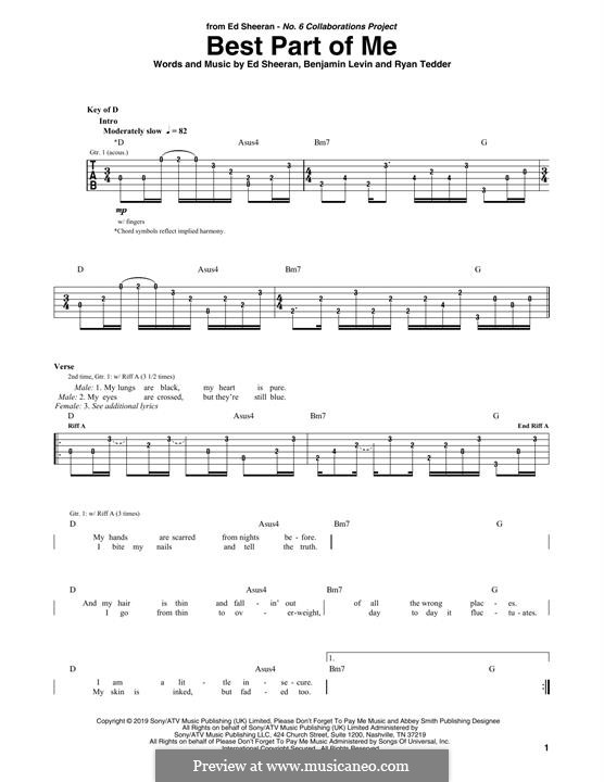 Best Part of Me (feat. YEBBA): For guitar by Ed Sheeran, Benjamin Levin, Ryan B Tedder