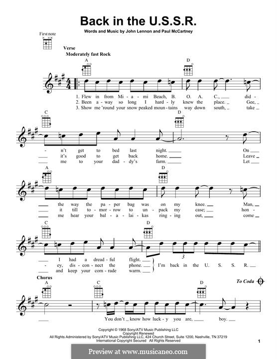 Back in the USSR (The Beatles): For ukulele by John Lennon, Paul McCartney