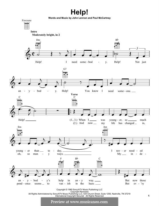 Help! (The Beatles): For ukulele by John Lennon, Paul McCartney