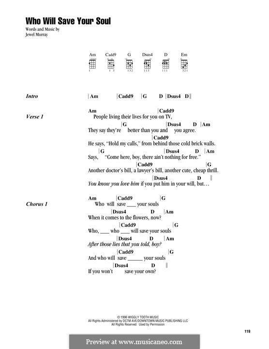 Who Will Save Your Soul (Jewel): For ukulele by Jewel Kilcher