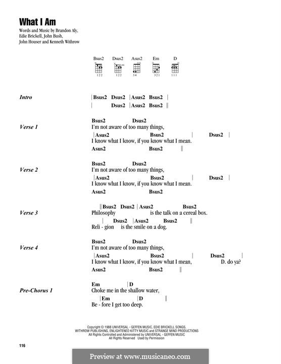 What I am (Edie Brickell): For ukulele by Brandon Aly, John Bush, John Houser, Kenneth Withrow