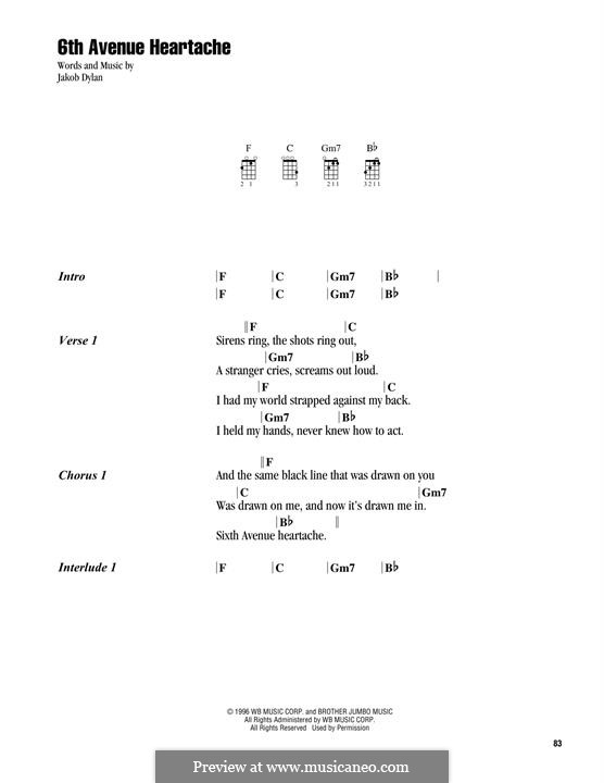 6th Avenue Heartache: For ukulele by Jakob Dylan