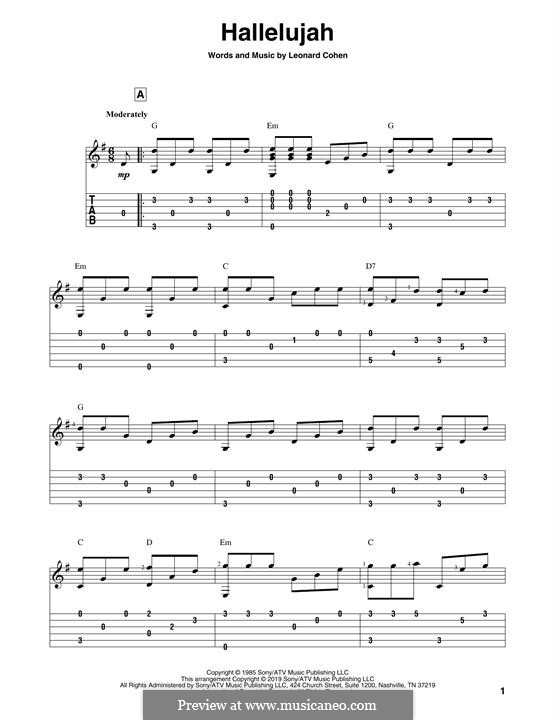 Guitar version: For a single performer by Leonard Cohen