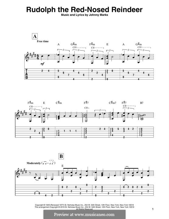 Rudolph the Red-Nosed Reindeer: For guitar by Johnny Marks