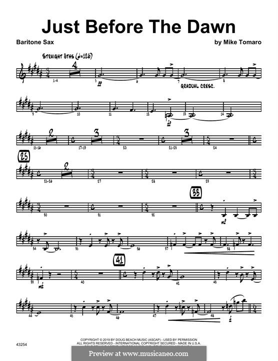 Just Before the Dawn: Eb Baritone Saxophone part by Mike Tomaro