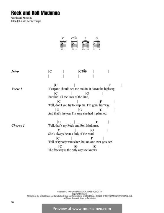 Rock and Roll Madonna (from Rocketman): For guitar by Elton John