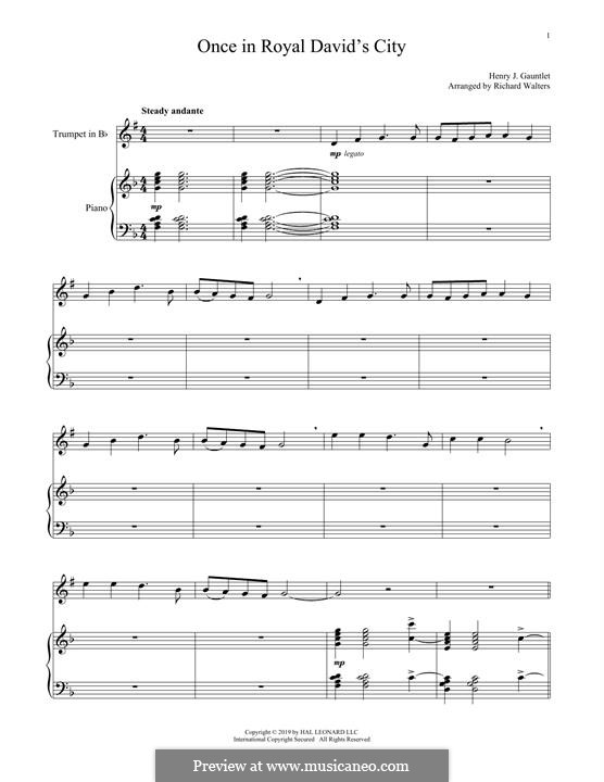 Once in Royal David's City (Printable scores): For clarinet and piano by Henry John Gauntlett