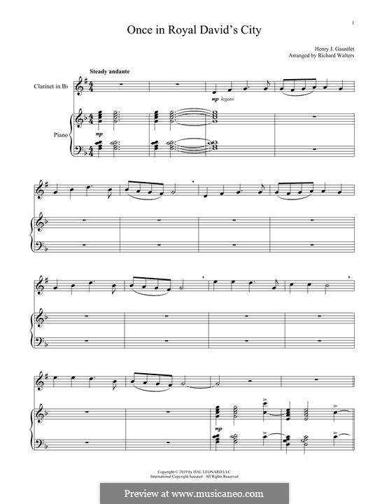 Once in Royal David's City (Printable scores): For trumpet and piano by Henry John Gauntlett