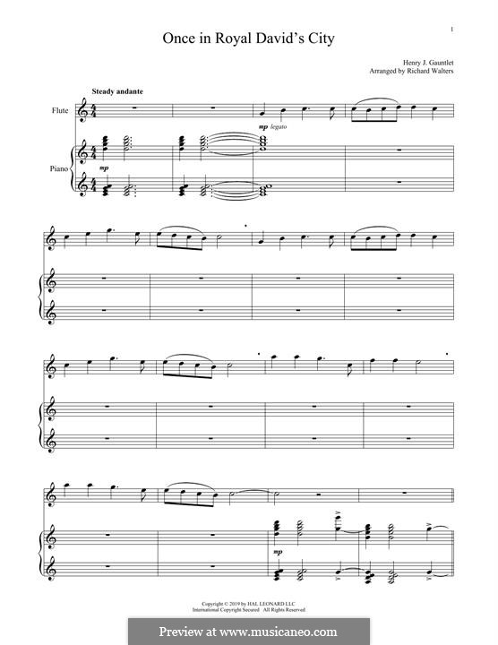 Once in Royal David's City (Printable scores): For flute and piano by Henry John Gauntlett