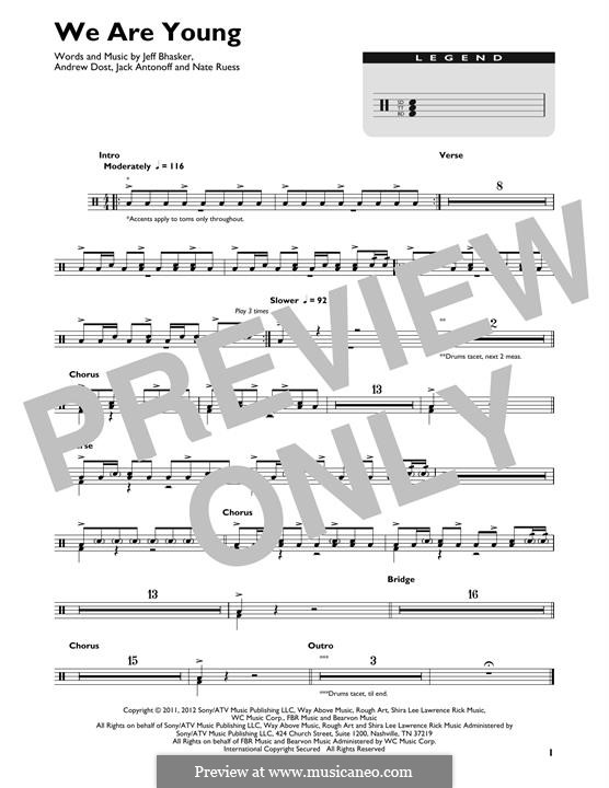 We Are Young: Drum set by Jeff Bhasker, Jack Antonoff, Andrew Dost, Nathaniel Ruess