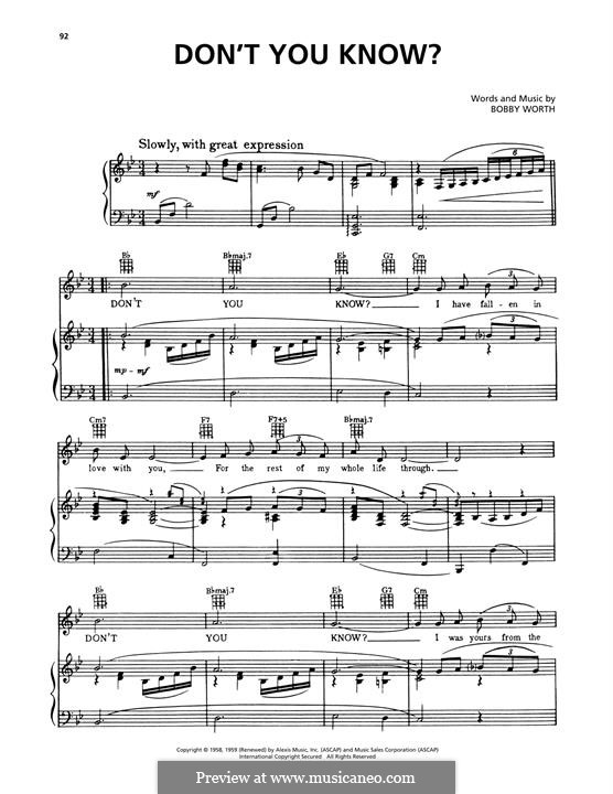 Don't You Know?: For voice and piano (or guitar) by Bobby Worth