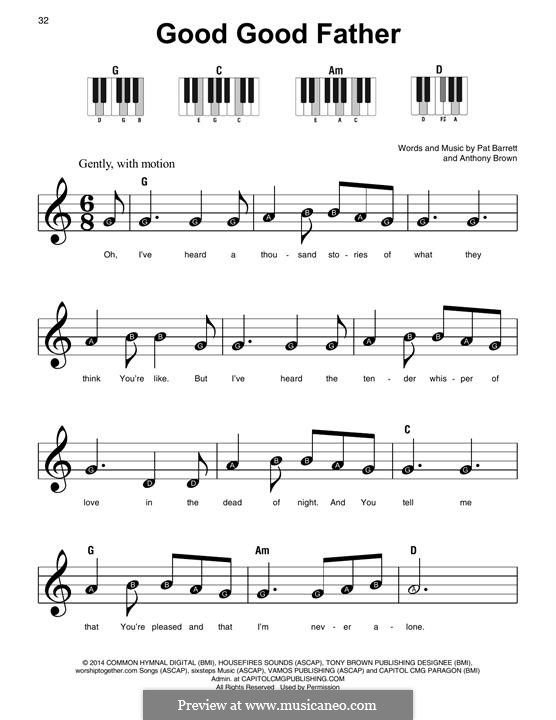 Good Good Father (Chris Tomlin): For easy piano by Anthony Brown, Pat Barrett