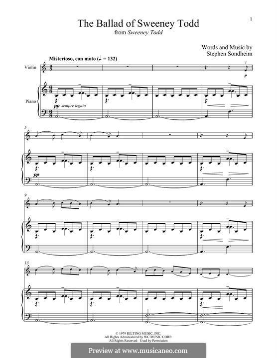 The Ballad of Sweeney Todd (from Sweeney Todd): For violin and piano by Stephen Sondheim