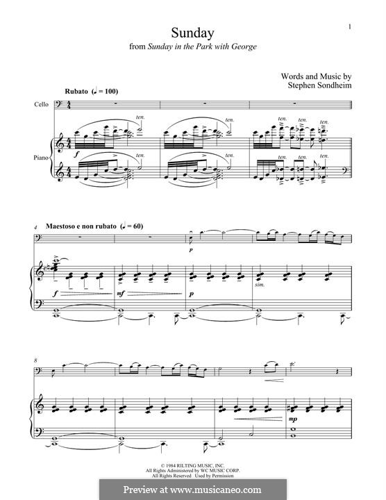 Sunday (from Sunday in the Park with George): For cello and piano by Stephen Sondheim