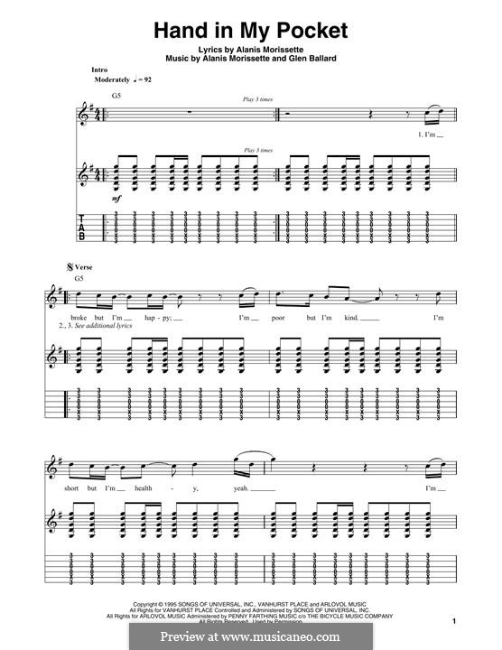 Hand In My Pocket (from Jagged Little Pill The Musical): For guitar by Alanis Morissette, Glen Ballard