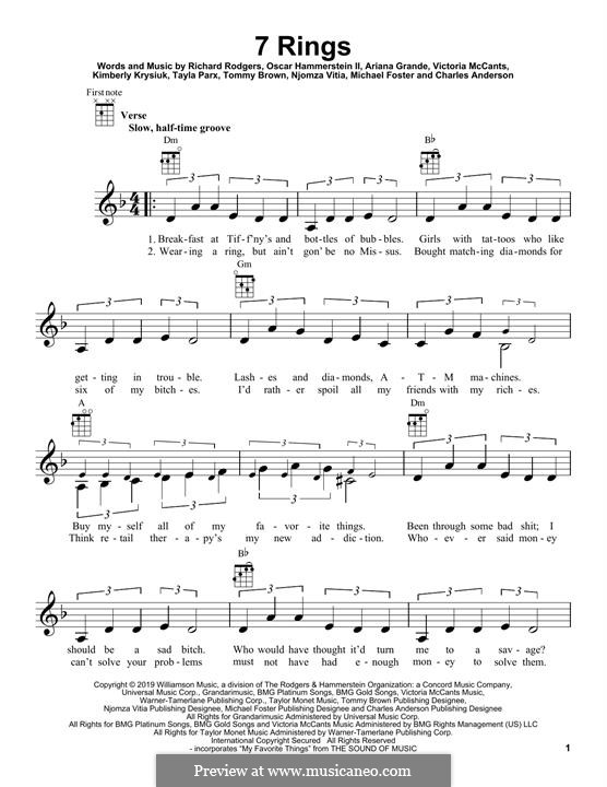 7 Rings: For ukulele by Richard Rodgers, Ariana Grande, Victoria McCants, Taylor Parks, Tom Brown