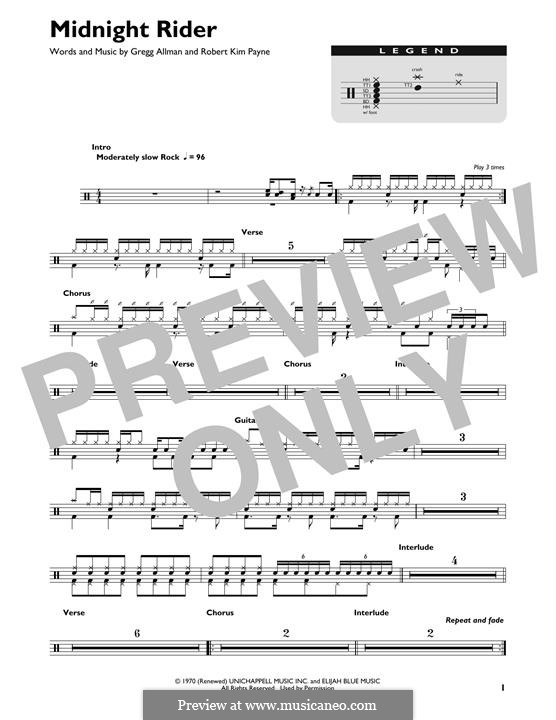 Midnight Rider (The Allman Brothers Band): Drum set by Gregg Allman, Robert Kim Payne