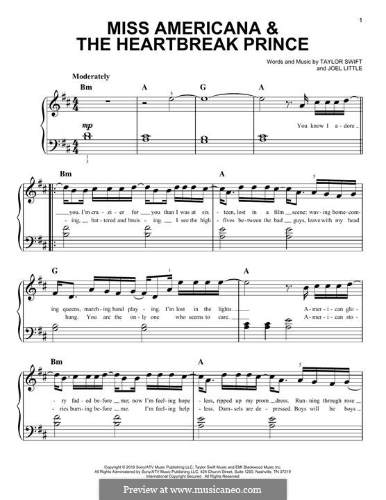 Miss Americana & The Heartbreak Prince: For piano by Taylor Swift, Joel Little