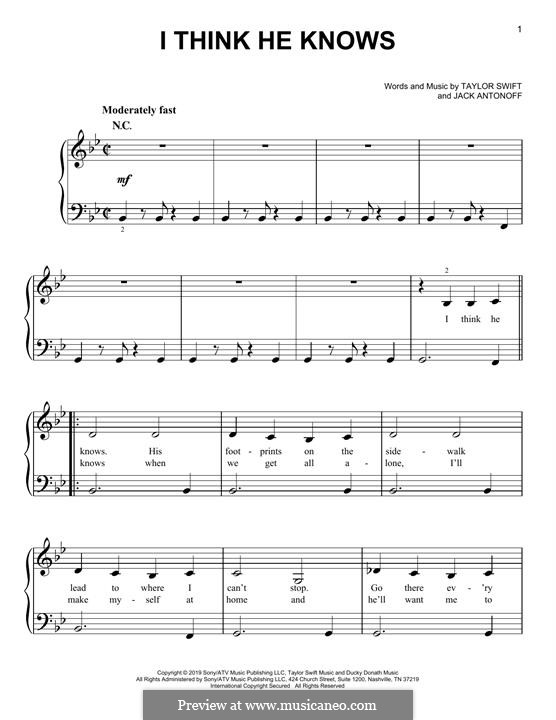 I Think He Knows: For piano by Taylor Swift, Jack Antonoff