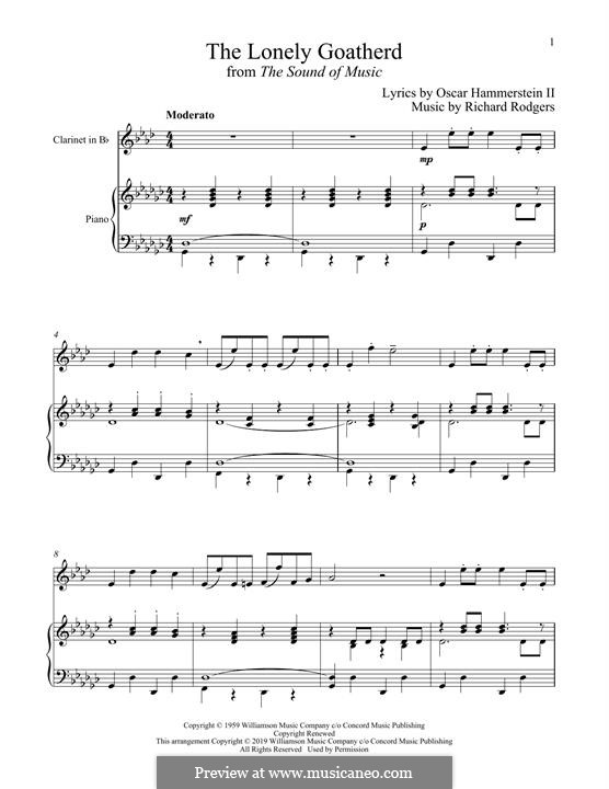 The Lonely Goatherd (from The Sound of Music): For clarinet and piano by Richard Rodgers