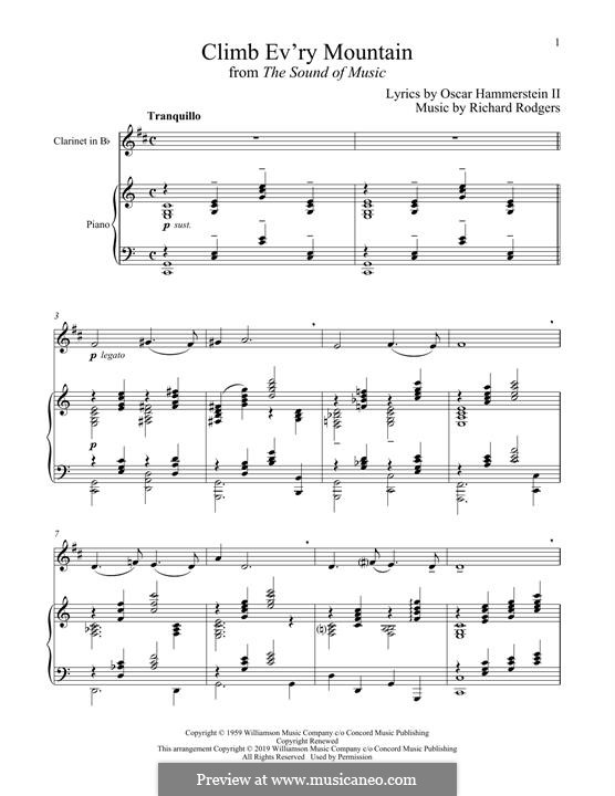 Climb Ev'ry Mountain (from The Sound Of Music): For clarinet and piano by Richard Rodgers