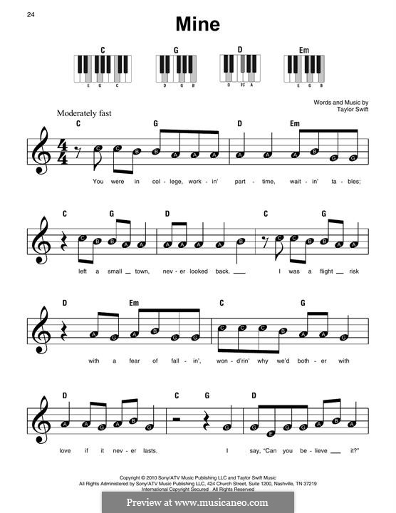 Mine: For piano by Taylor Swift