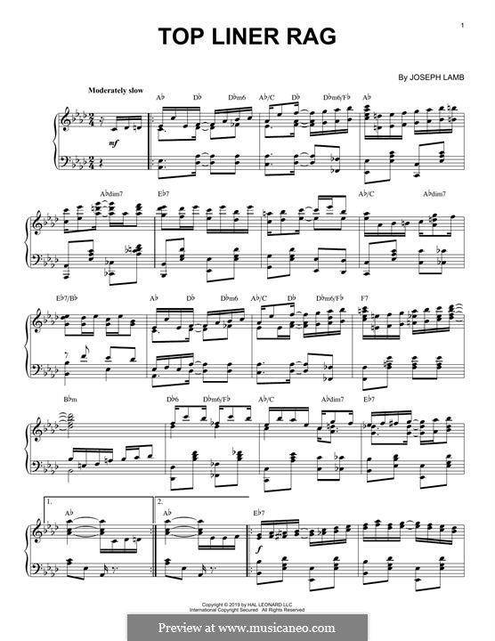 Top Liner Rag: For piano (jazz version) by Joseph Francis Lamb