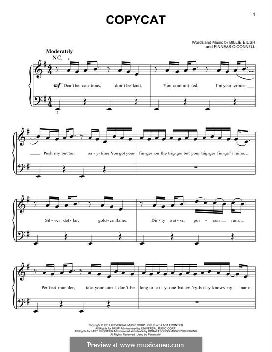 Copycat: For piano by Finneas O'Connell, Billie Eilish