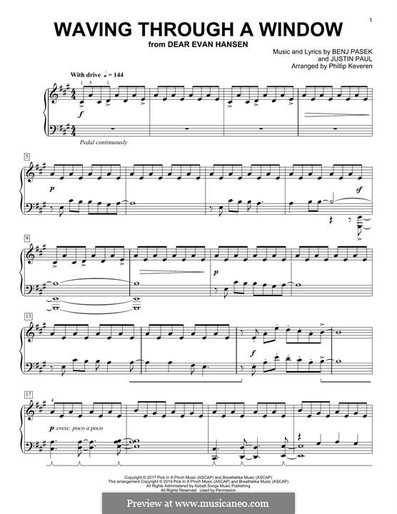 Waving Through a Window (from Dear Evan Hansen): For piano (classical version) by Justin Paul, Benj Pasek