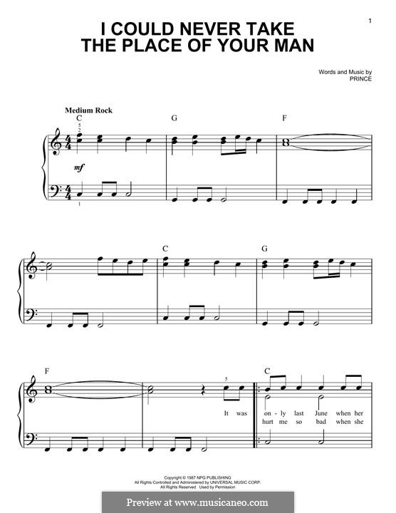 I Could Never Take the Place of Your Man: For piano by Prince