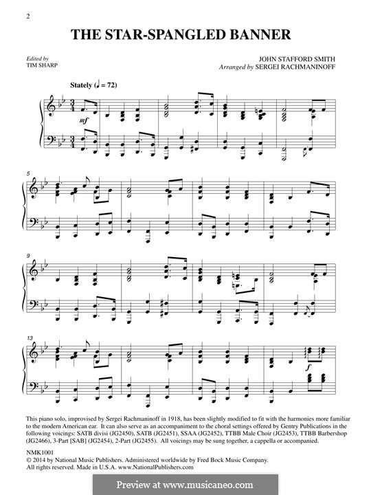 Piano version: For a single performer by John Stafford Smith