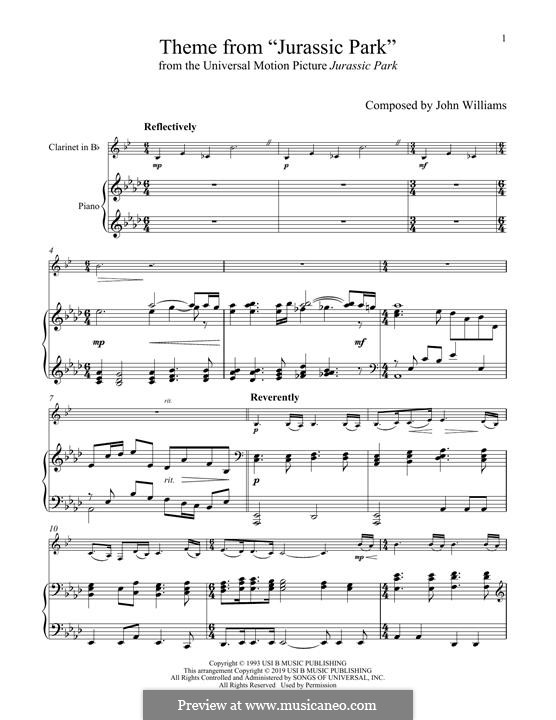 Theme from Jurassic Park: For clarinet and piano by John Williams