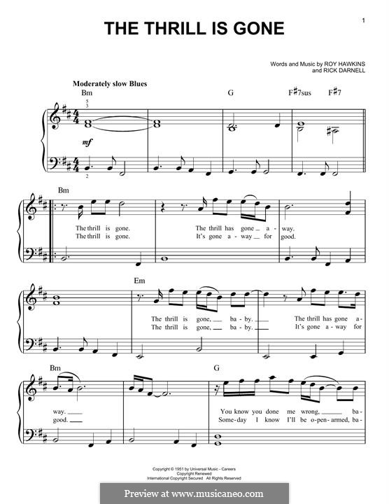 The Thrill Is Gone (B.B. King): For piano by Rick Darnell, Roy Hawkins