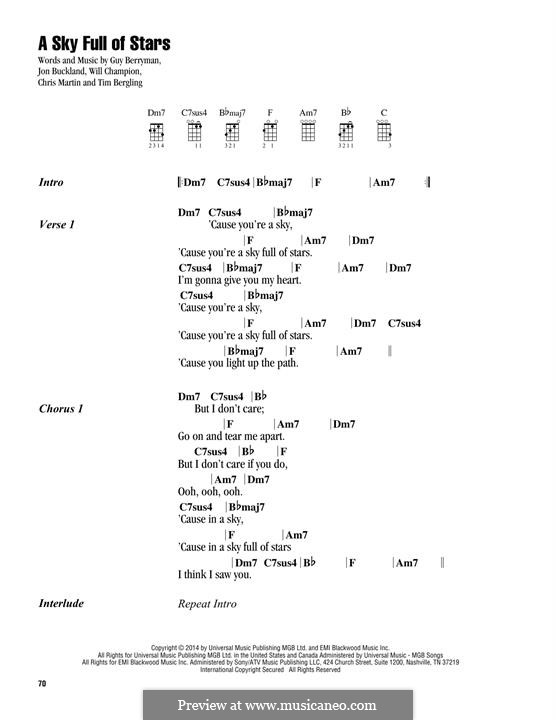 A Sky Full of Stars (Coldplay): For ukulele by Chris Martin, Guy Berryman, Jonny Buckland, Avicii, Will Champion