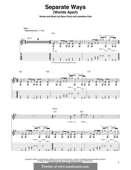 Separate Ways (Worlds Apart): For guitar by Jonathan Cain, Steve Perry